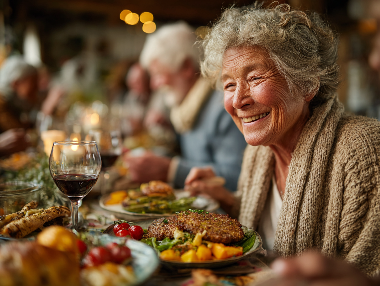 Група възрастни хора използващи таблети за здравословно хранене